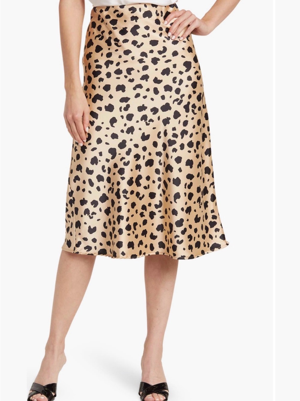Renee C. Leopard Print Satin Midi Skirt - Beige & Black